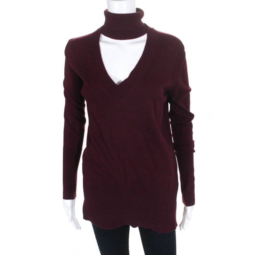 Tome Womens Black Cherry Open V Neck Turtleneck Sweater Red Size Small 10740864